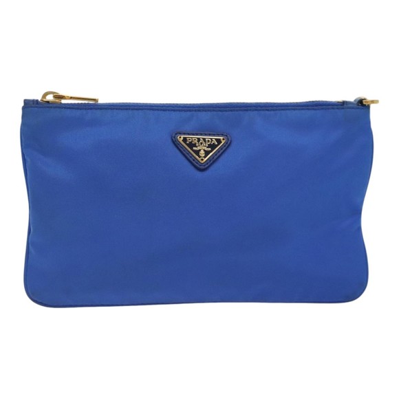PRADA Accessory Pouch Nylon Blue Gold Auth 90956 - Picture 2 of 16
